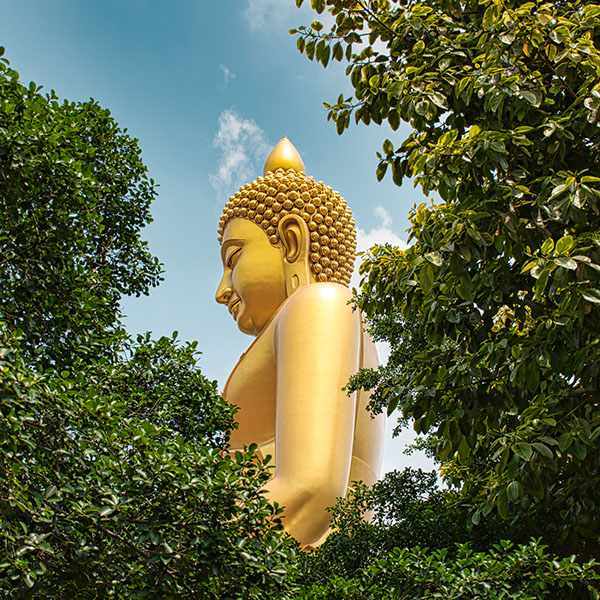Bangkok Thailand April 07 2021 Giant Golden Buddha Statue Of Dhammakaya Thep Mongkol Buddha In Construction Site Located At Wat Paknam Bhasicharoen Temple