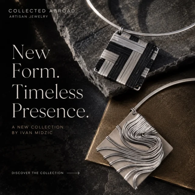 New forms. Timeless craftsmanship.

Handcrafted in Croatia by artist Ivan Midzic, each pendant transforms raw metal into wearable sculpture. Produced in limited artisan quantities, each piece is collected—not manufactured.

Discover the new pendant collection at Collected Abroad.

#CollectedAbroad #IvanMidzic #WearableArt #ArtisanJewelry #QuietLuxury