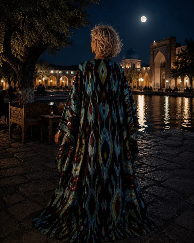 THE WOMAN IN THE CAFTAN — PART I
Bukhara, Uzbekistan

She arrived at the Lyabi-Hauz just before dusk.

No luggage.
No companion.
Only a long silk caftan whispering as she moved through the courtyard.

She ordered tea. In perfect Uzbek.

The waiter asked if she was returning.

She smiled.

“I’ve never been here.”

On her wrist, something gold caught the last light.

We would see it again.

#CollectedAbroad #SilkRoadAtelier #UmidaKabilova #Bukhara #TheWomanInTheCaftan