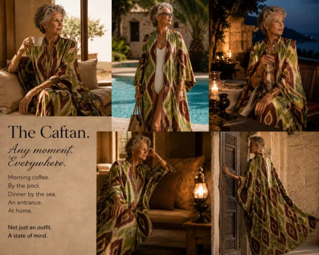 The caftan. Morning to midnight. Poolside to candlelight. Wear it everywhere.

#CaftanStyle #SilkRoadStyle #EffortlessElegance #UmidaKabilova #CollectedAbroad