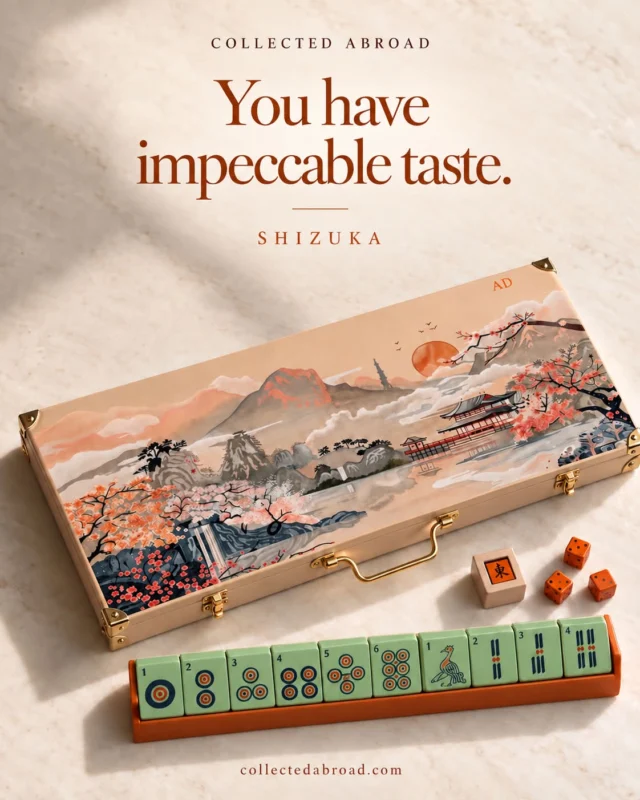You have impeccable taste. Your friends are about to notice.

Meet Shizuka: mint-green, hand-painted Assam teak tiles, a landscape-painted case, and cinnamon cotton velvet. Nine artisans. 500 hours. Table envy, beautifully earned.

Bespoke. Made to order.
collectedabroad.com⁠￼

#CollectedAbroad #Shizuka #AmericanMahjong #BespokeMahjong #TheArtOfTheGame