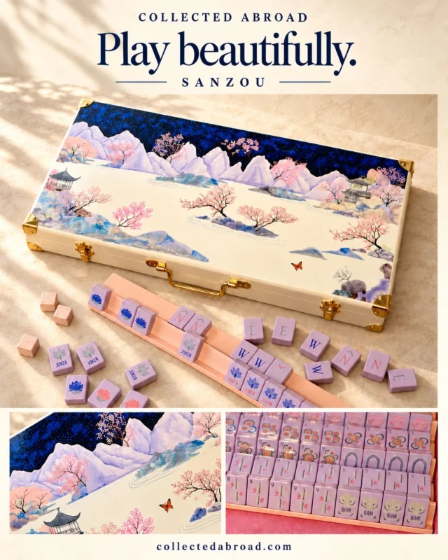 Play beautifully. Let them stare.

Sanzou pairs a painted landscape of lavender mountains and pink blossoms with hand-painted Assam teak tiles, peach racks, and pink cotton velvet. Nine artisans. Over 500 hours. One bespoke mahjong set, made to order for you.

collectedabroad.com⁠￼

#CollectedAbroad #LuxuryMahjong #AmericanMahjong #BespokeDesign #TheArtOfTheGame